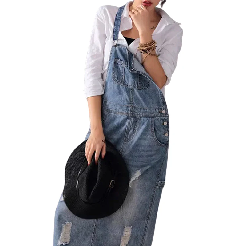 Ärmelloses Latzkleid aus Polyesterdenim für den Alltag - Image 3