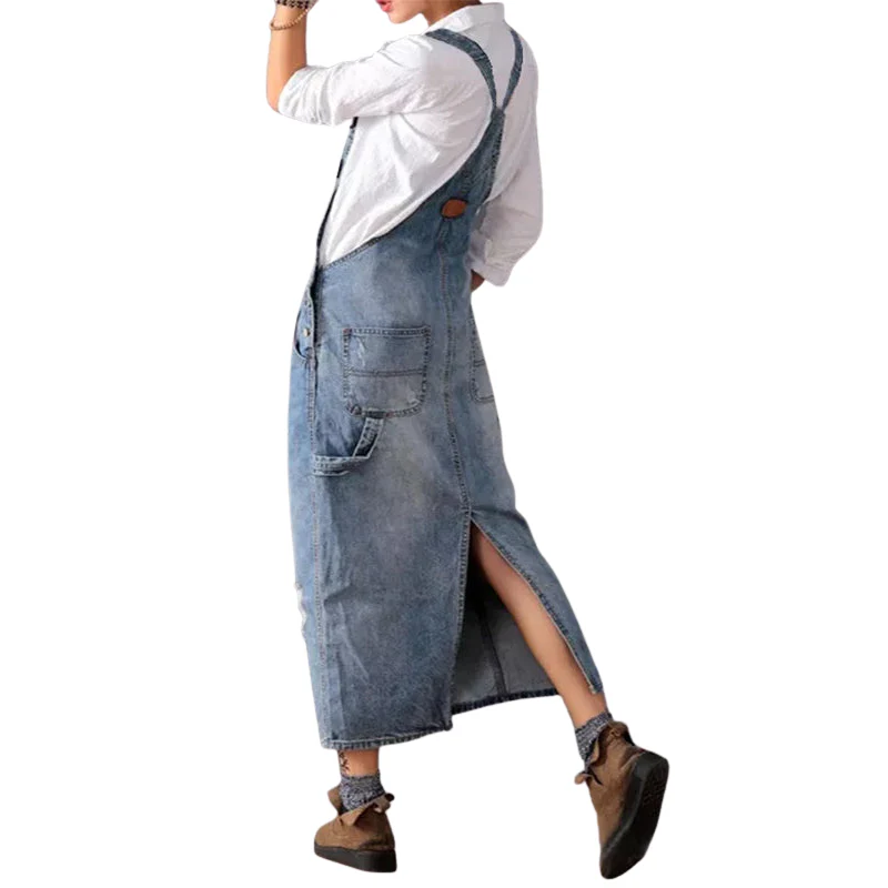 Ärmelloses Latzkleid aus Polyesterdenim für den Alltag - Image 4