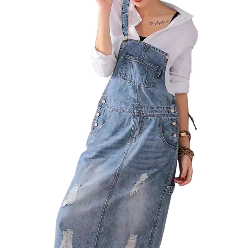 Ärmelloses Latzkleid aus Polyesterdenim für den Alltag - Image 5
