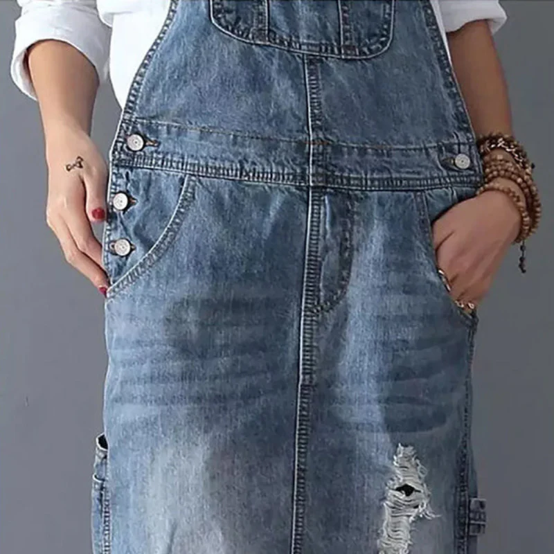Ärmelloses Latzkleid aus Polyesterdenim für den Alltag - Image 6