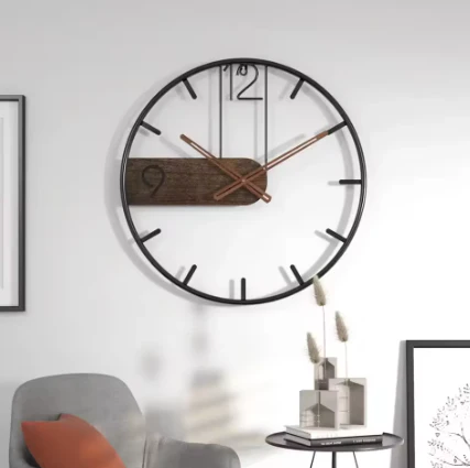 Fusion Wanduhr – 40 cm Metall-Designuhr mit Walnussholz-Zeigern - Image 3