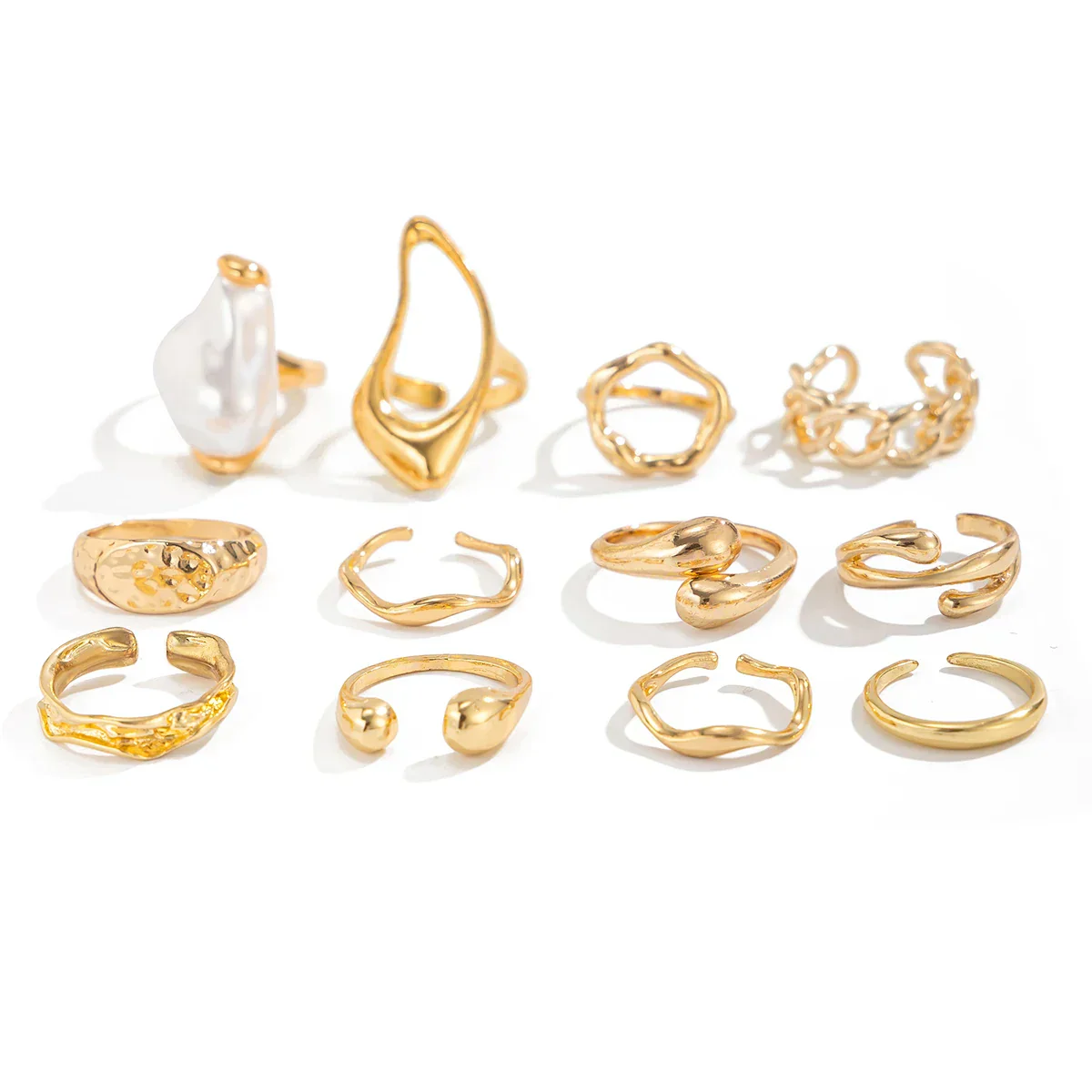 Meralia Ringset – Zwölfteiliger Satz aus Metallringen mit Perlendetails und geometrischen Formen - Image 3