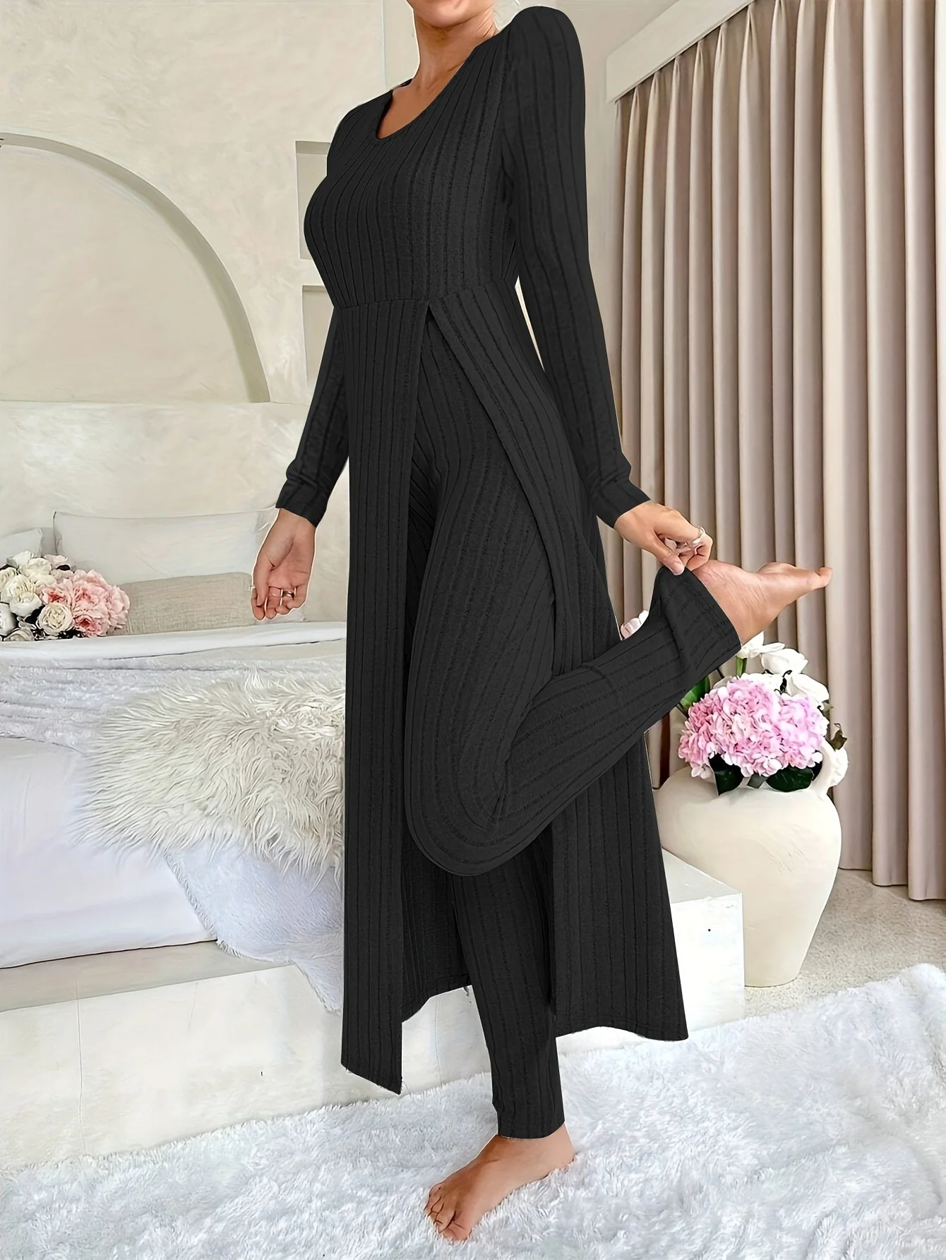 Plaid Zweiteiler – Rundhals-Top mit Schlitz & passende Hose - Image 10