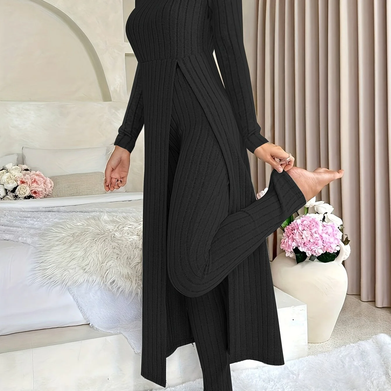 Plaid Zweiteiler – Rundhals-Top mit Schlitz & passende Hose - Image 11
