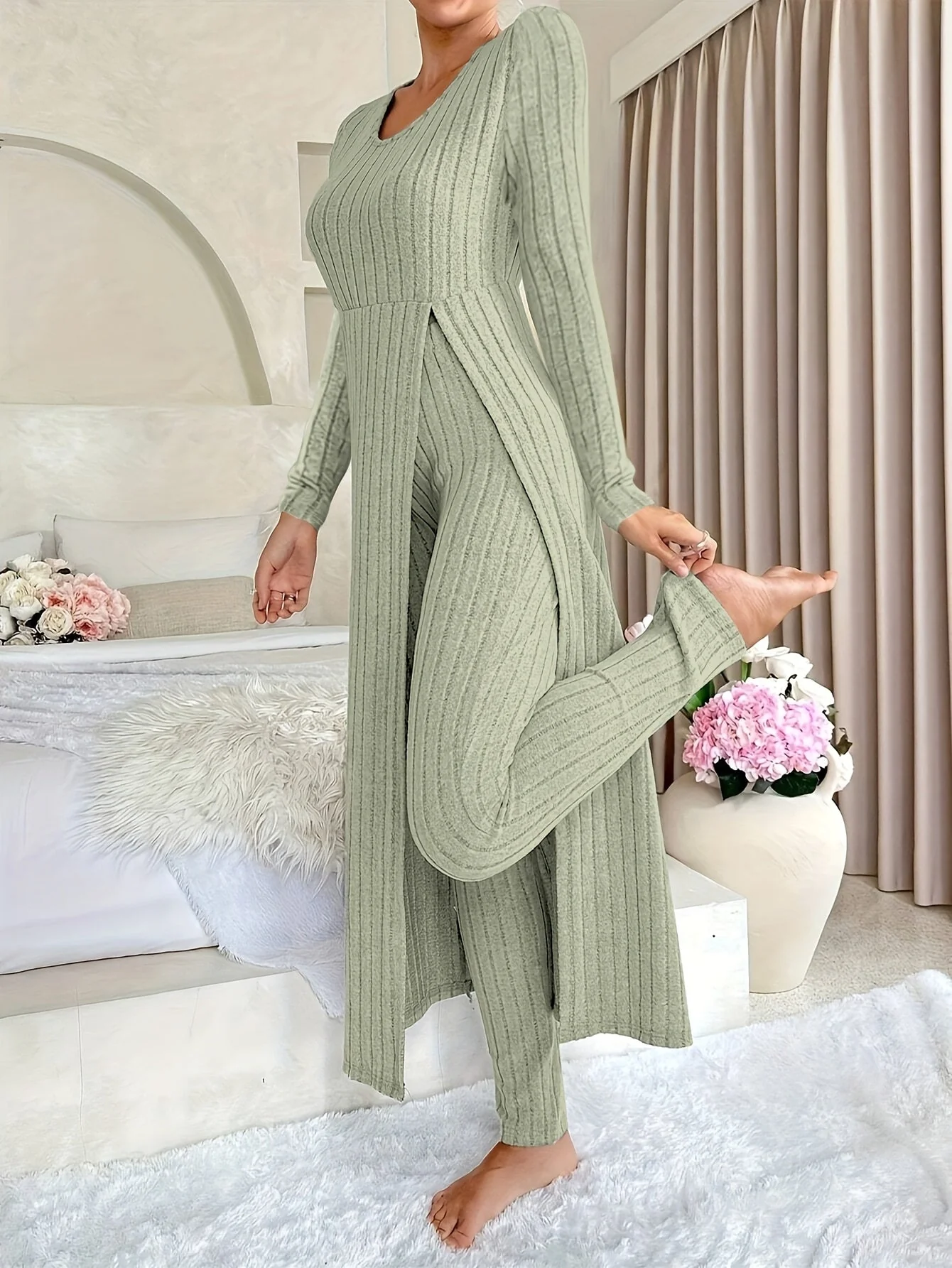 Plaid Zweiteiler – Rundhals-Top mit Schlitz & passende Hose - Image 12