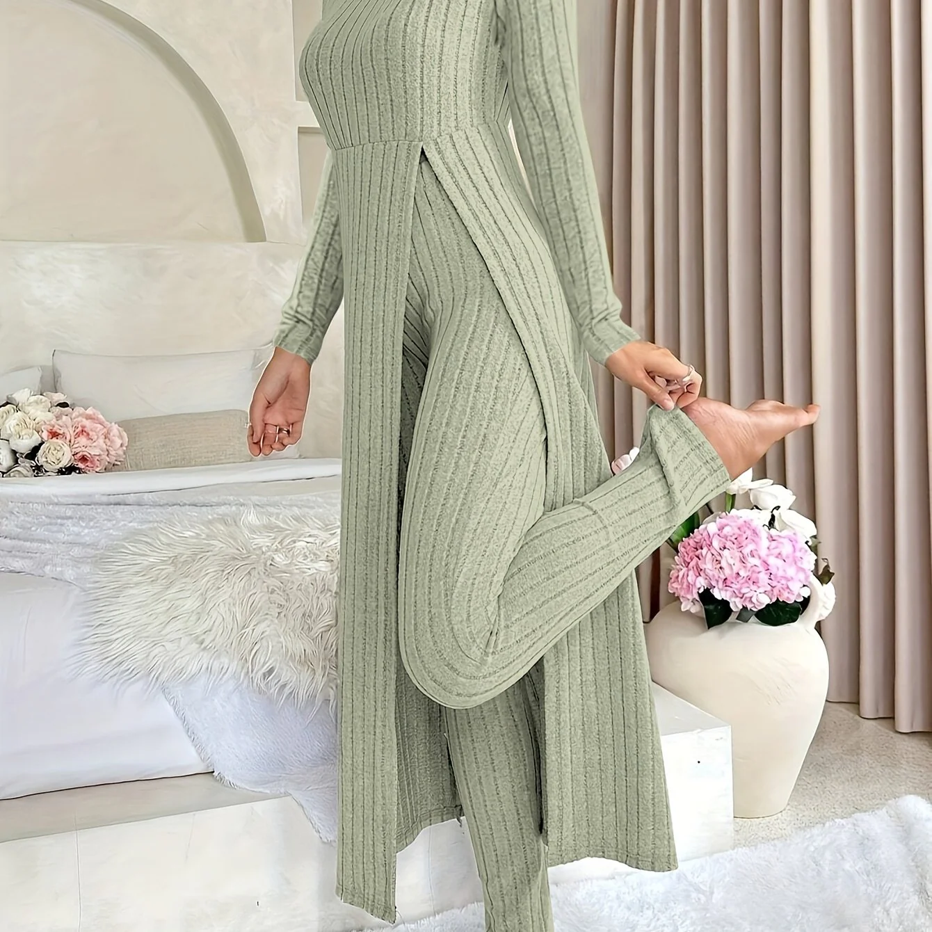 Plaid Zweiteiler – Rundhals-Top mit Schlitz & passende Hose - Image 13