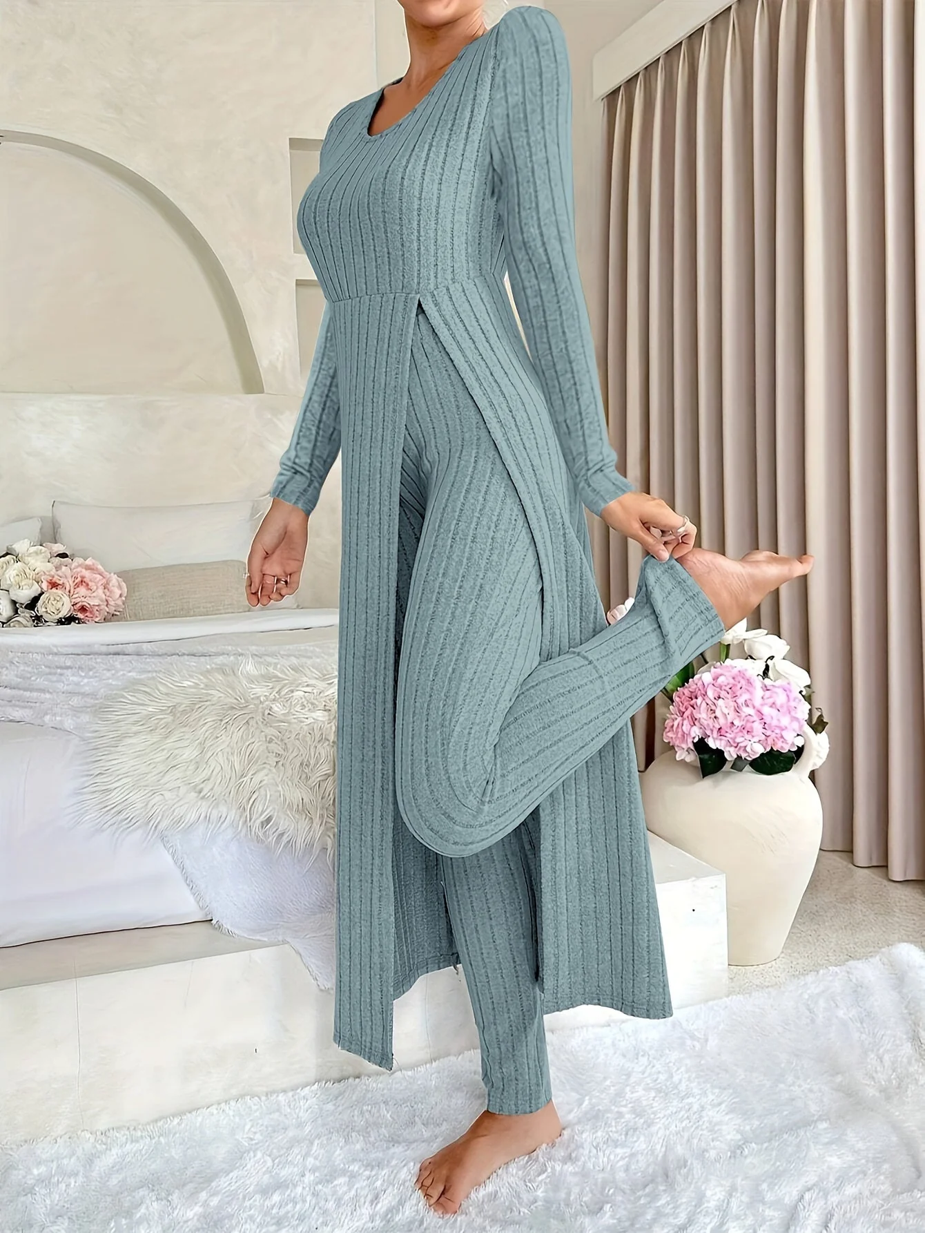 Plaid Zweiteiler – Rundhals-Top mit Schlitz & passende Hose - Image 14