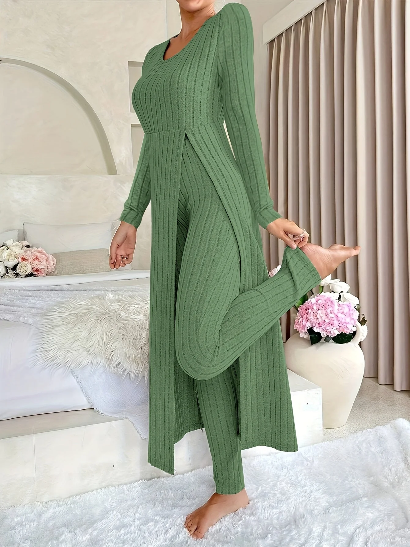 Plaid Zweiteiler – Rundhals-Top mit Schlitz & passende Hose - Image 16