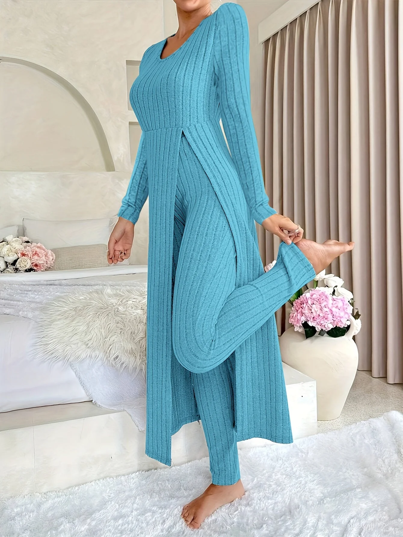 Plaid Zweiteiler – Rundhals-Top mit Schlitz & passende Hose - Image 17