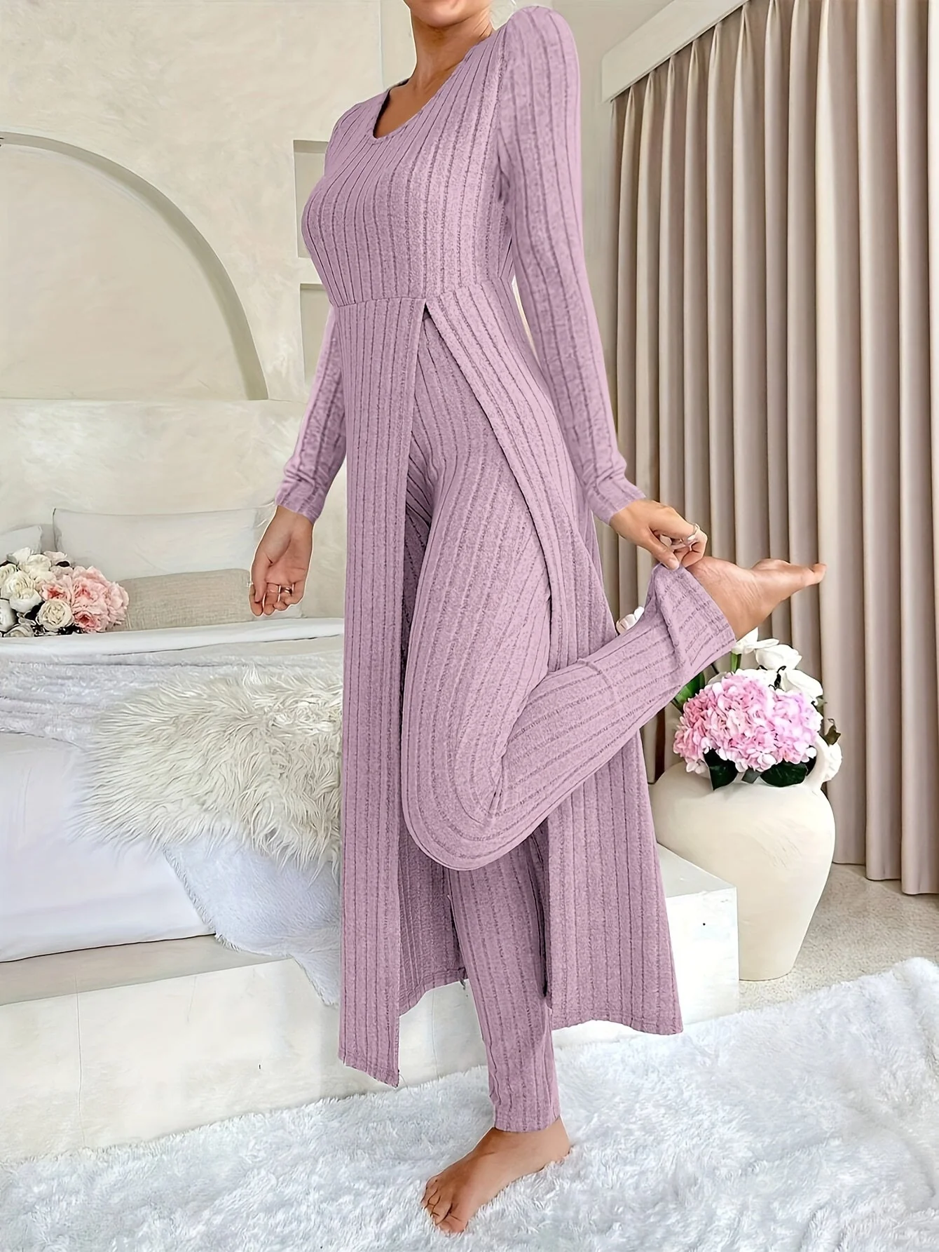 Plaid Zweiteiler – Rundhals-Top mit Schlitz & passende Hose - Image 19
