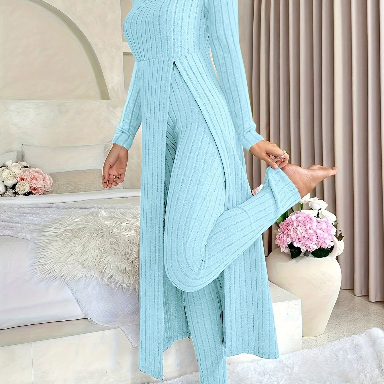 Plaid Zweiteiler – Rundhals-Top mit Schlitz & passende Hose - Image 6