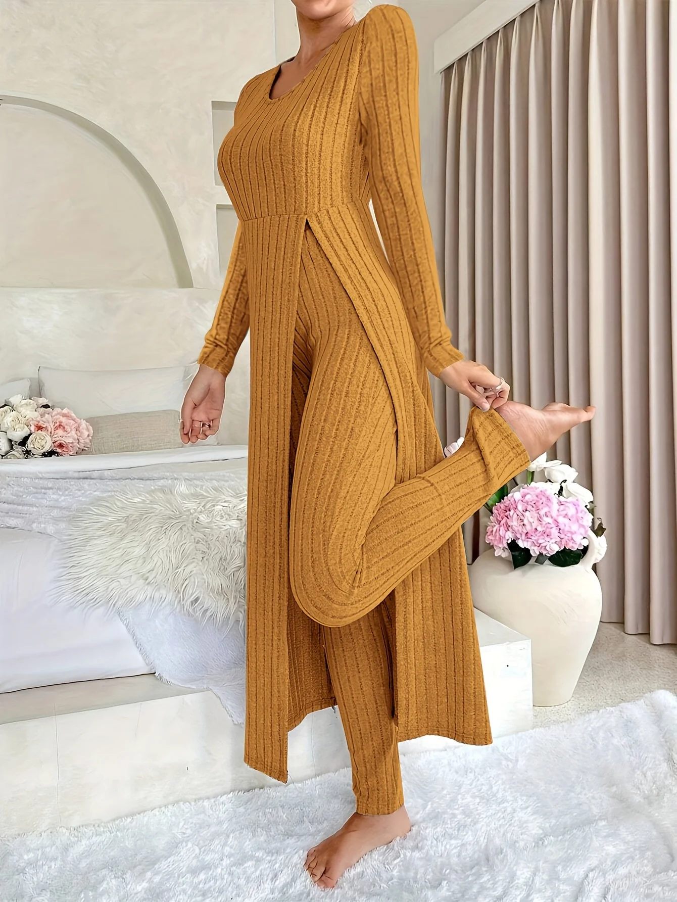 Plaid Zweiteiler – Rundhals-Top mit Schlitz & passende Hose - Image 7