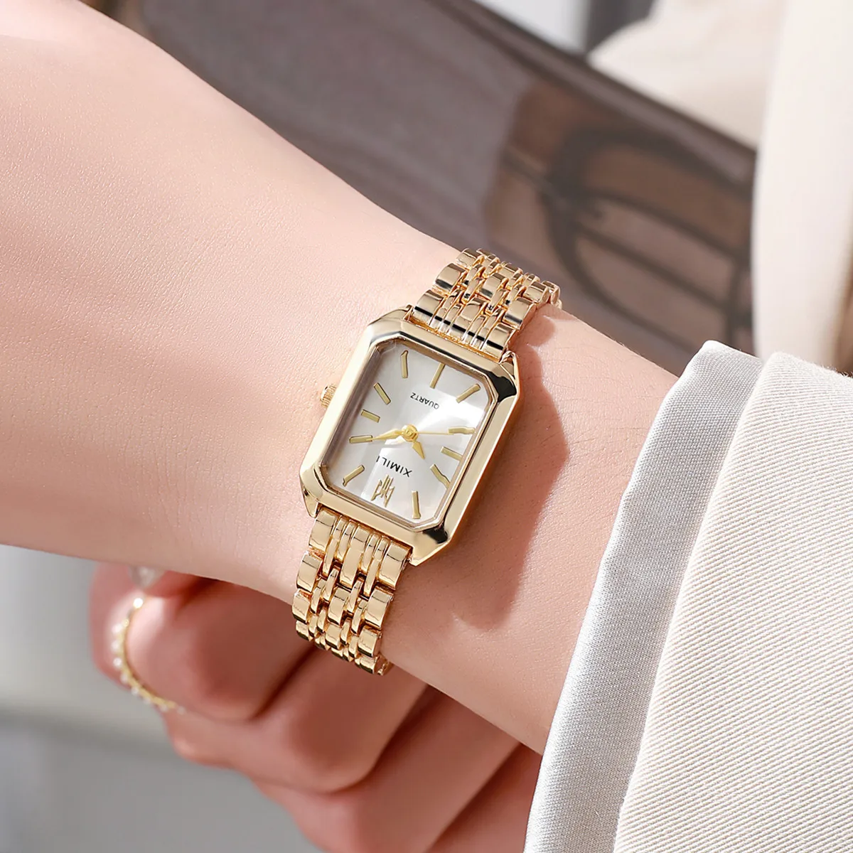 Seriva Quarzuhr – Rechteckige Damenarmbanduhr mit Metallarmband - Image 5