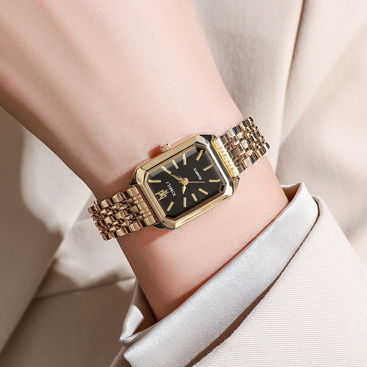 Seriva Quarzuhr – Rechteckige Damenarmbanduhr mit Metallarmband - Image 7