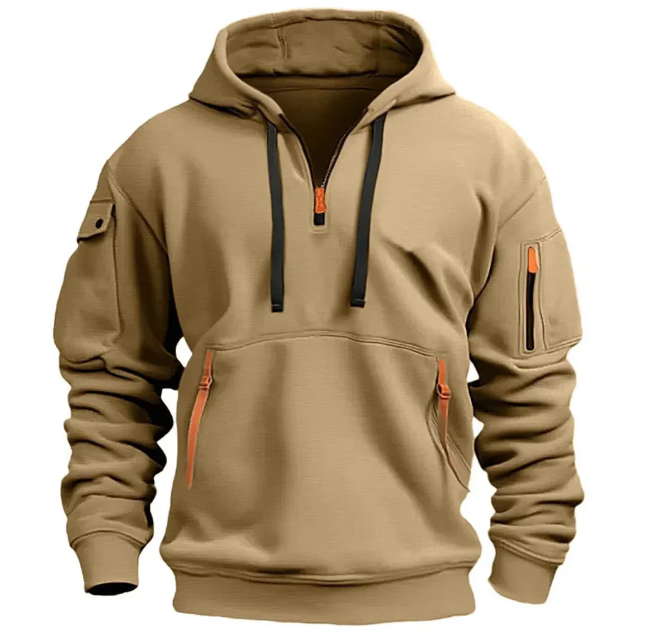 Zarello Hoodie mit halbem Reißverschluss und Taschen in lockerer Passform für Alltag und Freizeit - Image 3